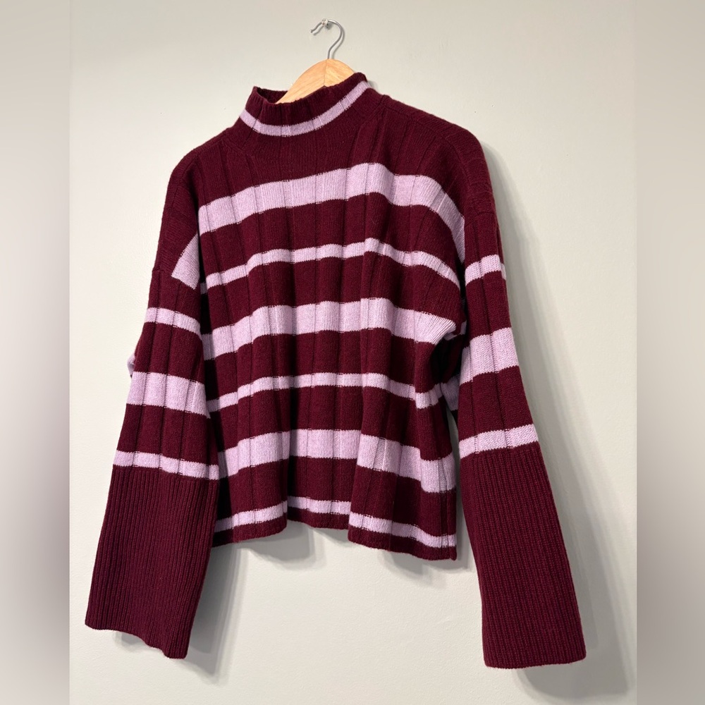 Madewell Burgundy and Pink Striped Turtleneck Sweater